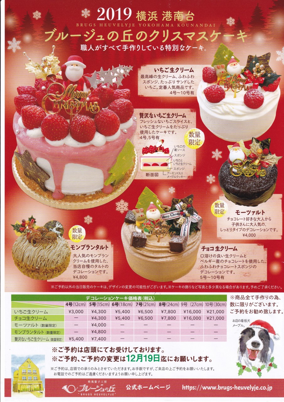 クリスマスケーキのご予約始まりました ブルージュの丘